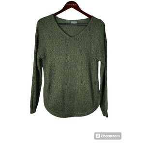 Cupcake Womens Size M Army Green Sweater V Neck Elbow Patch Side Slits Cozy T4